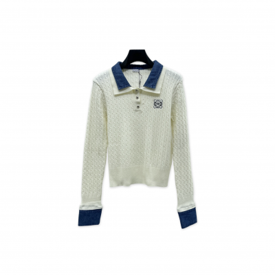 LOEWE DENIM PATCHWORK KNIT LONG SLEEVE